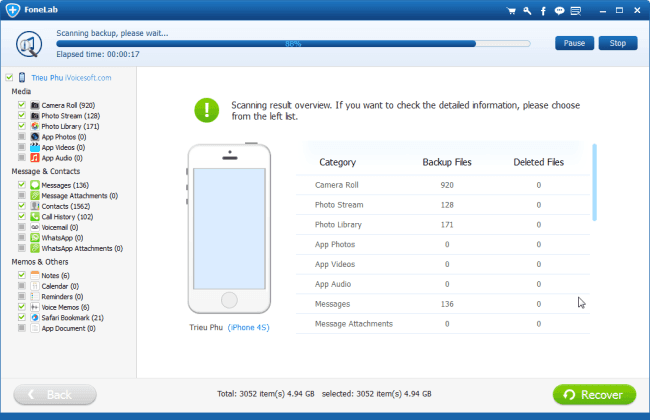 Fonelab 8.3 khôi phục dữ liệu trên thiết bị iOS