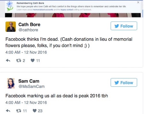 Nhiều người khác cũng bị Facebook "báo tử" dù đang sống khỏe, đã chia sẻ câu chuyện lên Twitter.