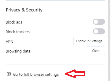 Bấm chọn tiếp vào go to browser settings